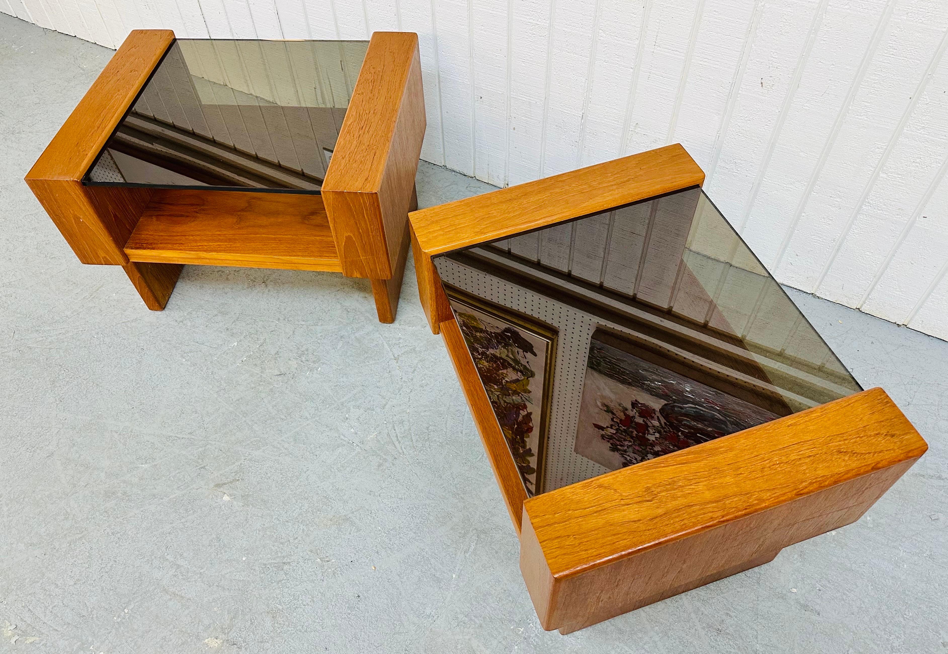 Late 20th Century Vintage Danish Modern Teak Smoked Glass Side Tables