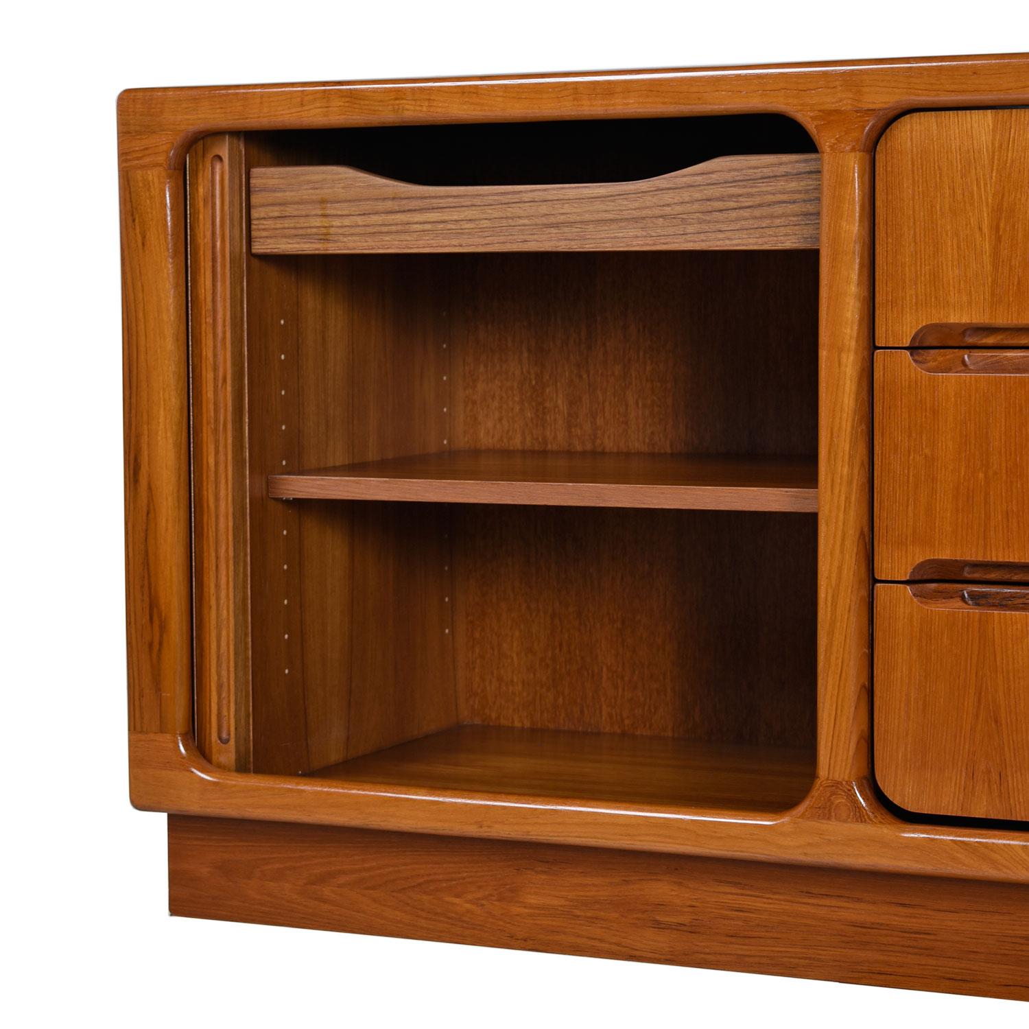 Thai Teak Tambour Media Cabinet Credenza, Vintage Danish Modern, circa 1970s