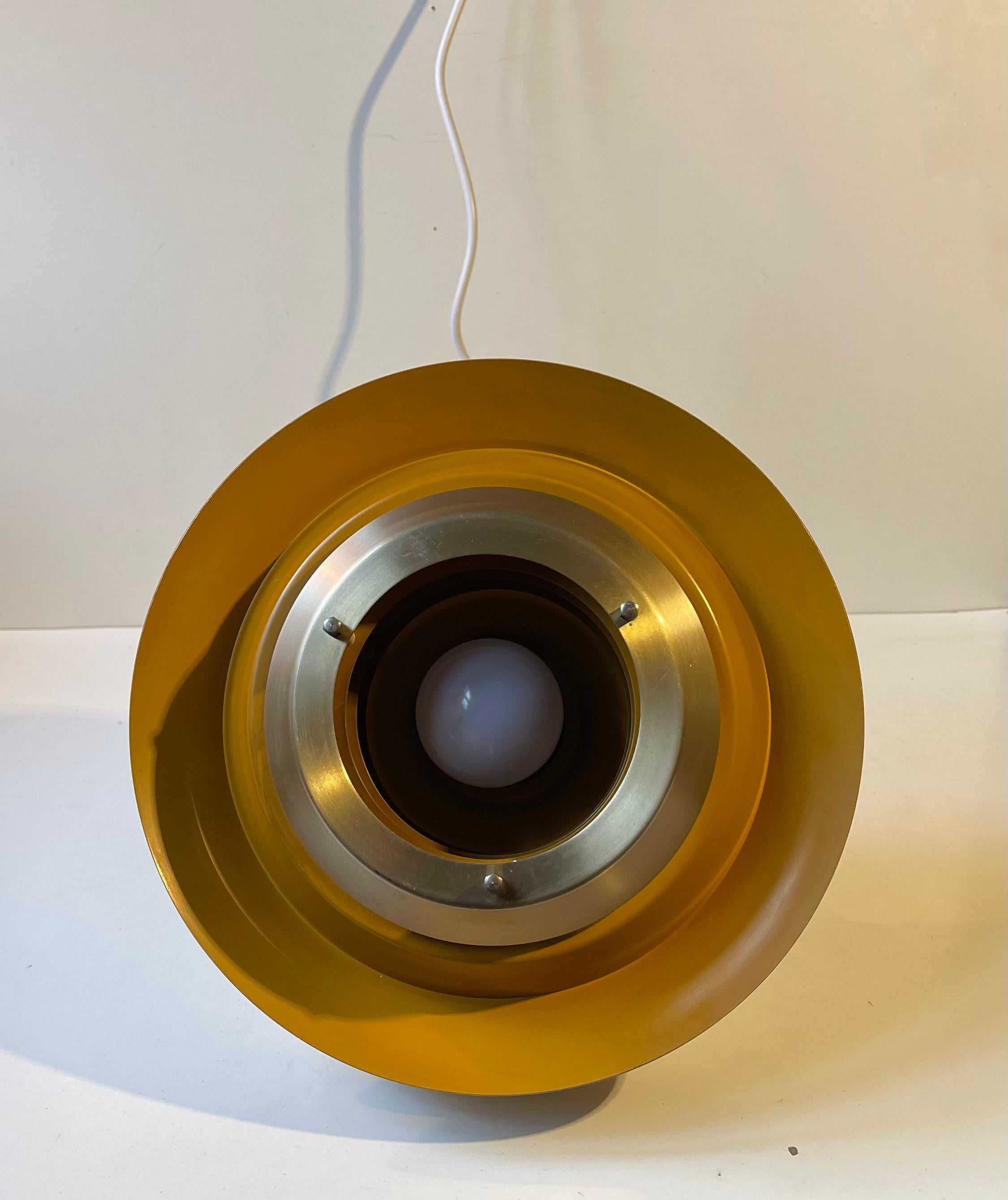 Aluminum Vintage Danish Modern Tiered Pendant Lamp in Brass by Lyskær Belysning, 1970s For Sale