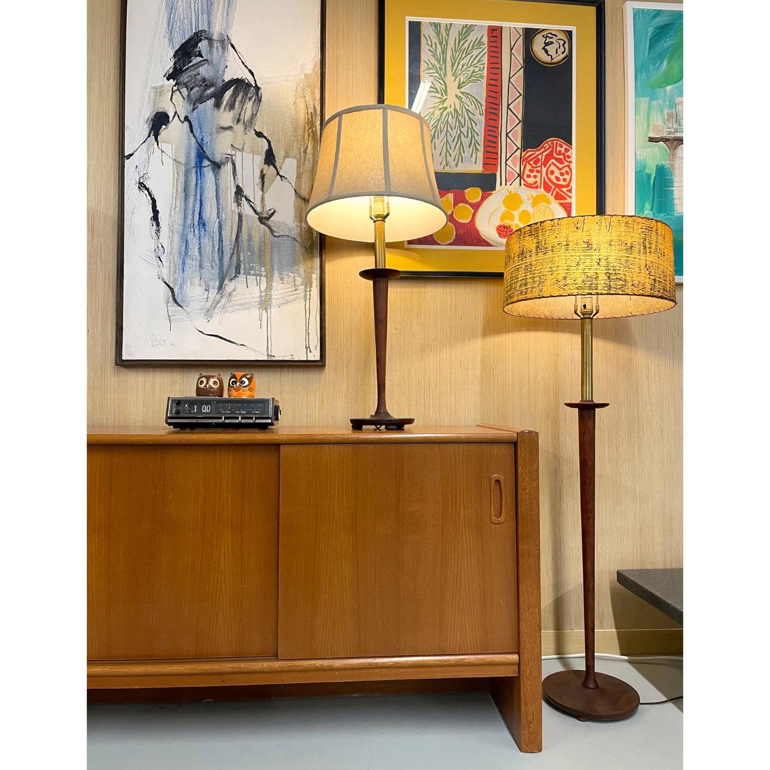 Vintage Danish Modern Walnut Floor Lamp With Matching Table Lamp At 