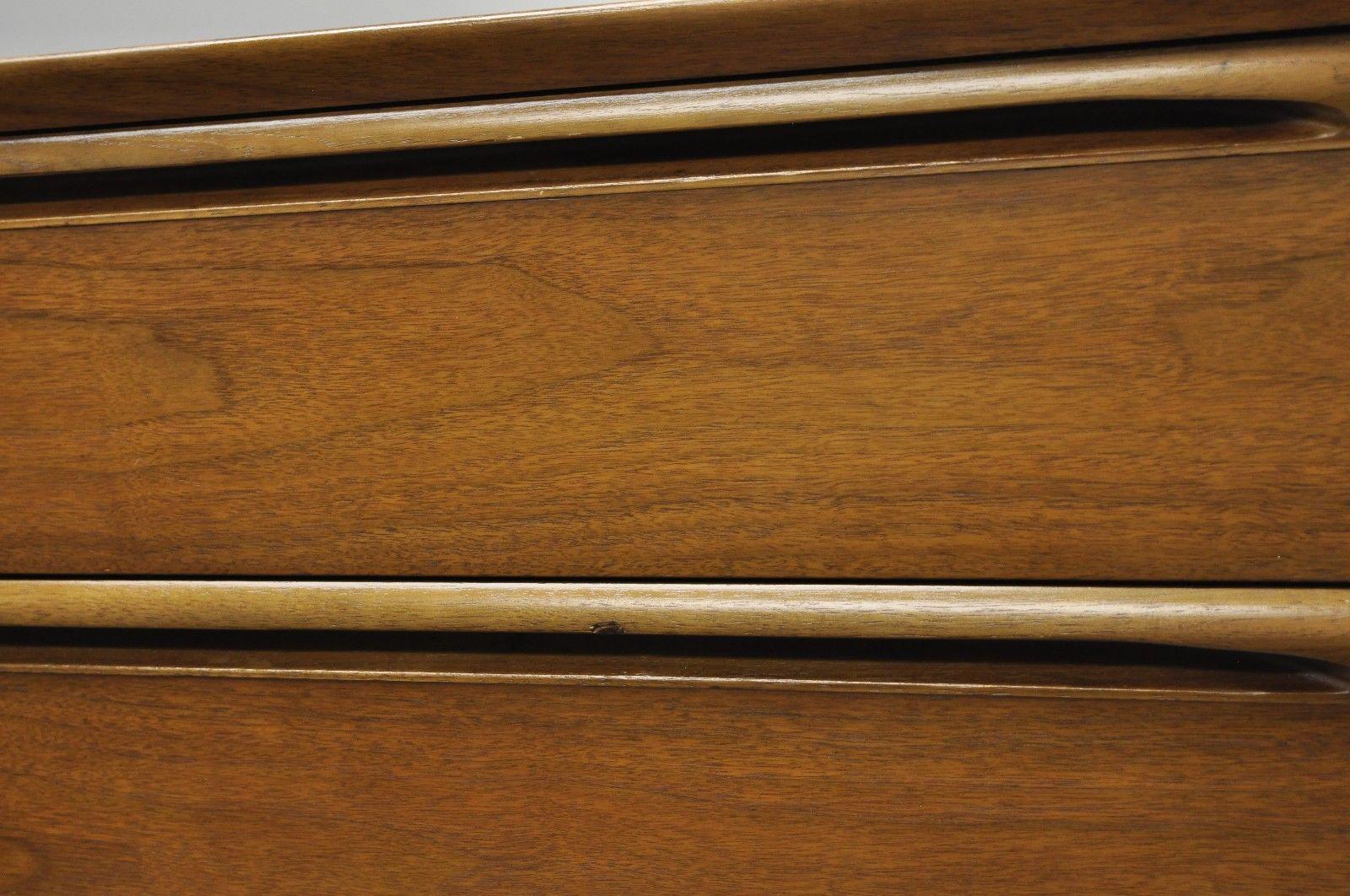 Vintage Danish Modern Walnut Tall Chest of Drawers Dresser Sculpted Pull 5