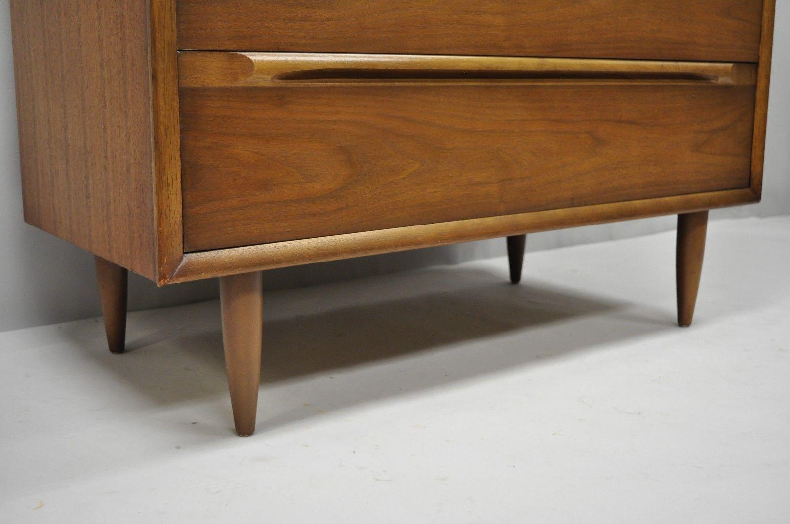 American Vintage Danish Modern Walnut Tall Chest of Drawers Dresser Sculpted Pull