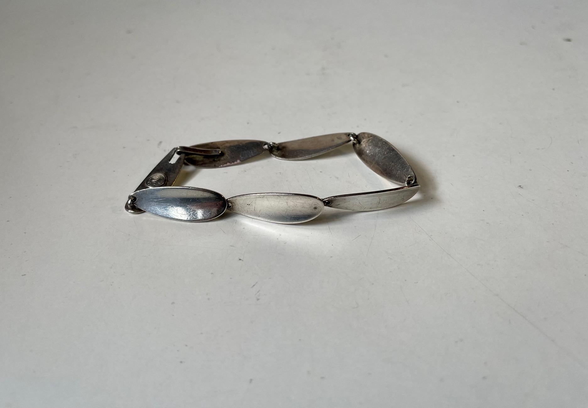 Scandinavian Modern Vintage Danish Modernist Silver Bracelet with Leaves, AJ Sterling, 1960s For Sale