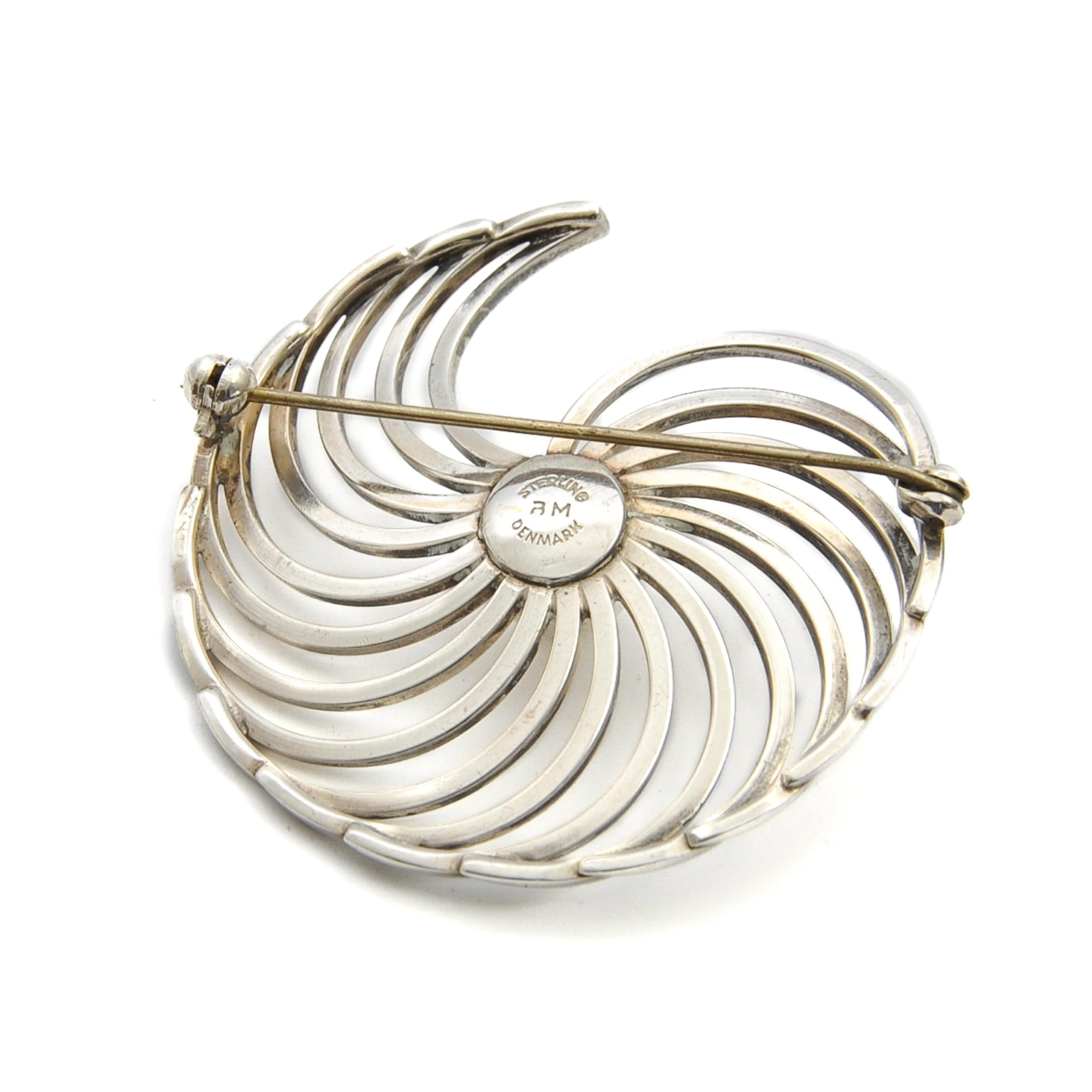 Vintage Danish Modernist Silver Swirl Lapel Pin Brooch For Sale 2