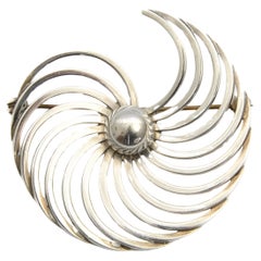 Retro Danish Modernist Silver Swirl Lapel Pin Brooch