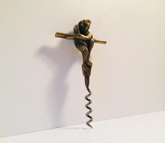 Vintage Danish Monkey Corkscrew in Brass, Kay Bojesen for Einar Dragsted, 1920s