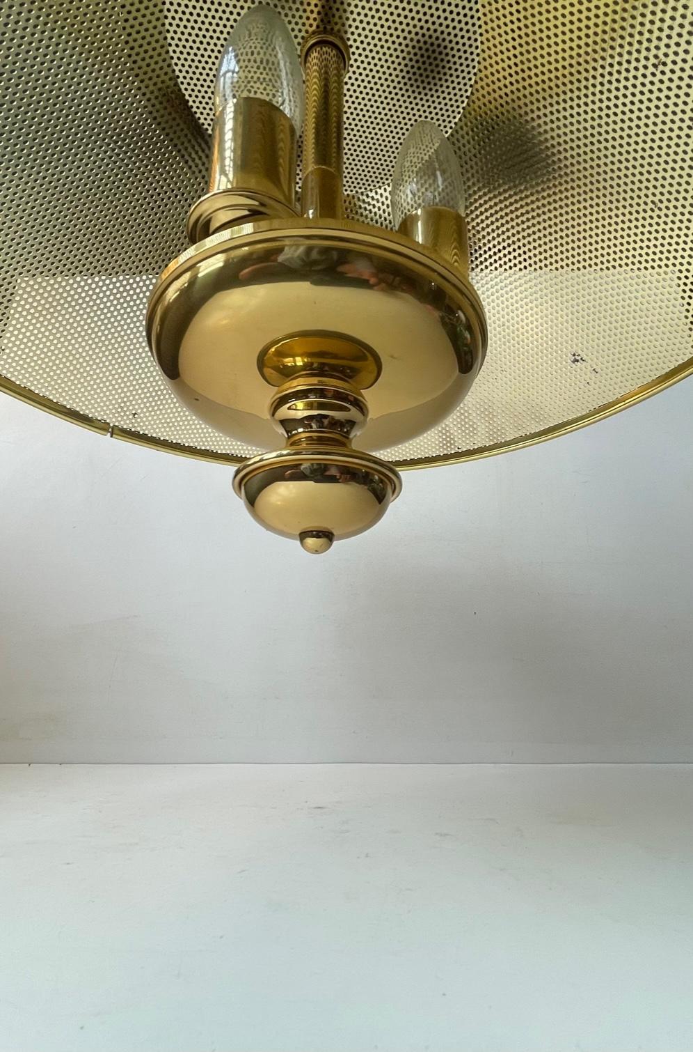 Mid-Century Modern Vintage Danish Nautical Ship 's Hanging Lamp in Pierced Brass, 1970s For Sale