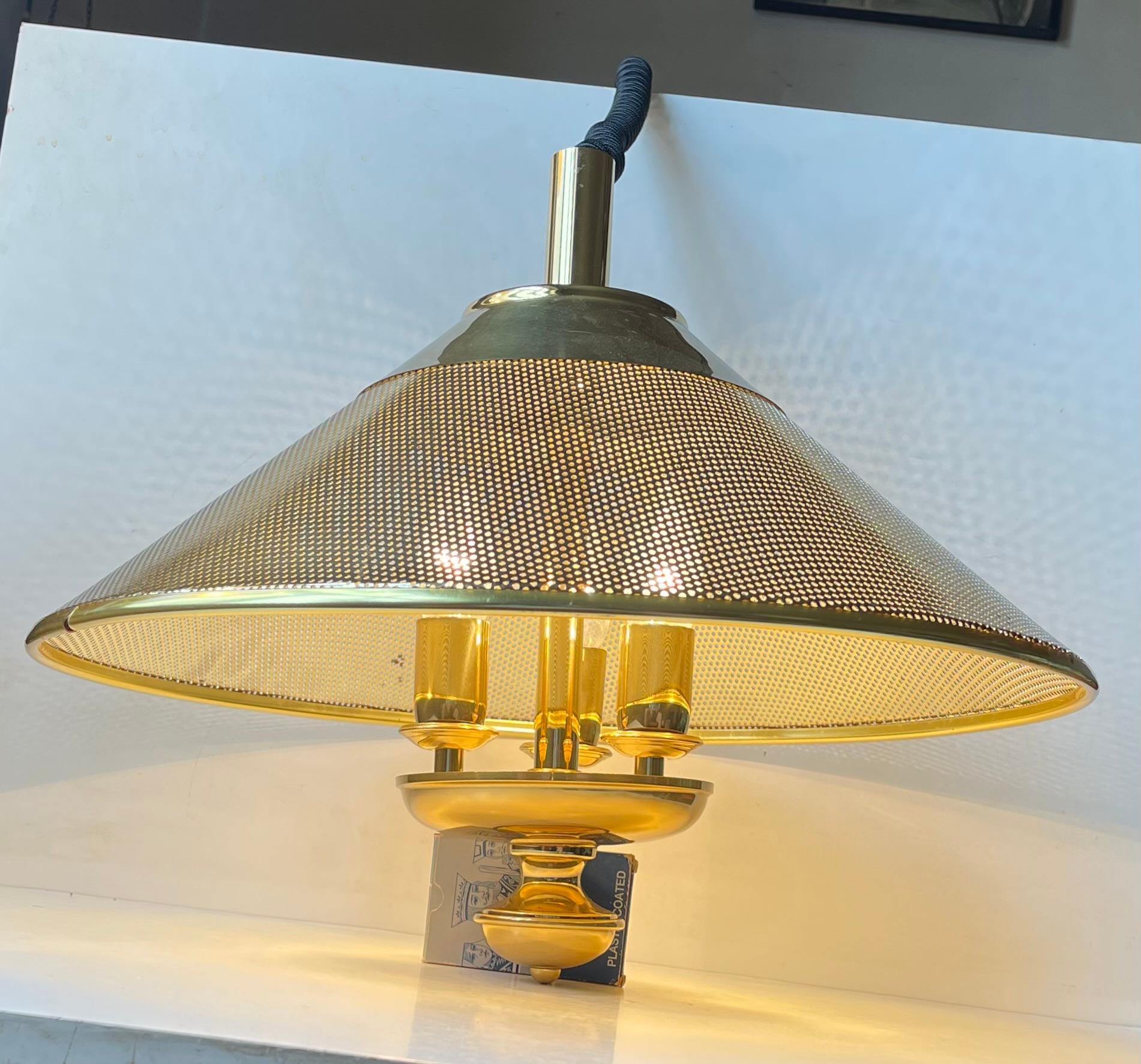 Vintage Danish Nautical Ship 's Hanging Lamp in Pierced Brass, 1970s In Good Condition For Sale In Esbjerg, DK