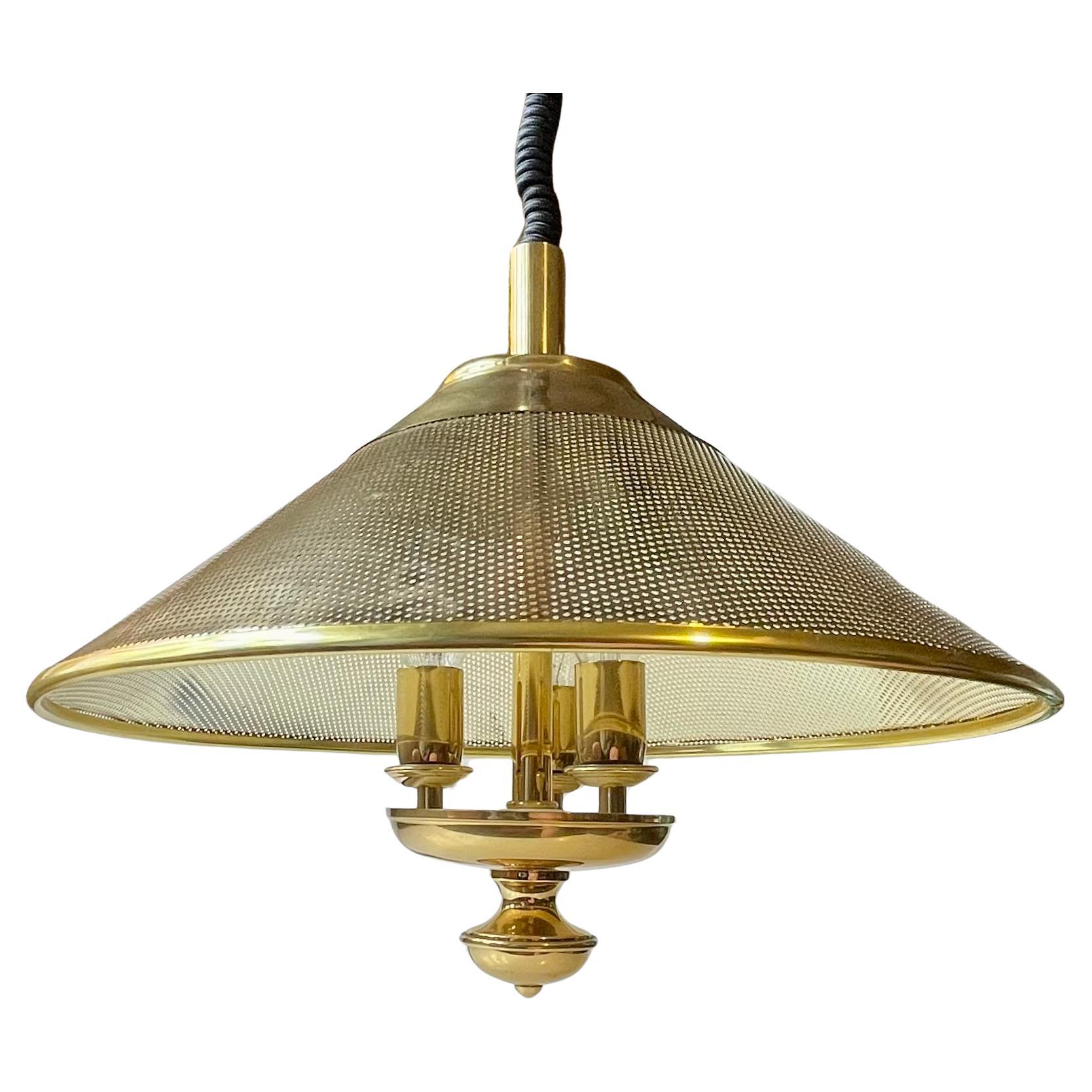 Vintage Danish Nautical Ship 's Hanging Lamp in Pierced Brass, 1970s For Sale