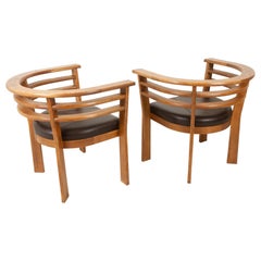Vintage Danish Oak Arm Chairs 1970s Set of 2
