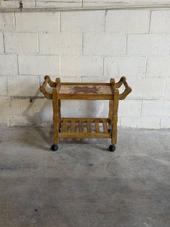 Vintage Danish Oak Bar Cart Tea Trolley with Ceramic Tile Top Mid Century Modern