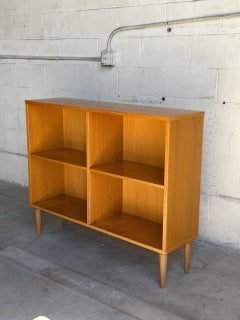 Vintage Danish Oak Bookcase Scandinavian Modern Open Shelf Display Cabinet