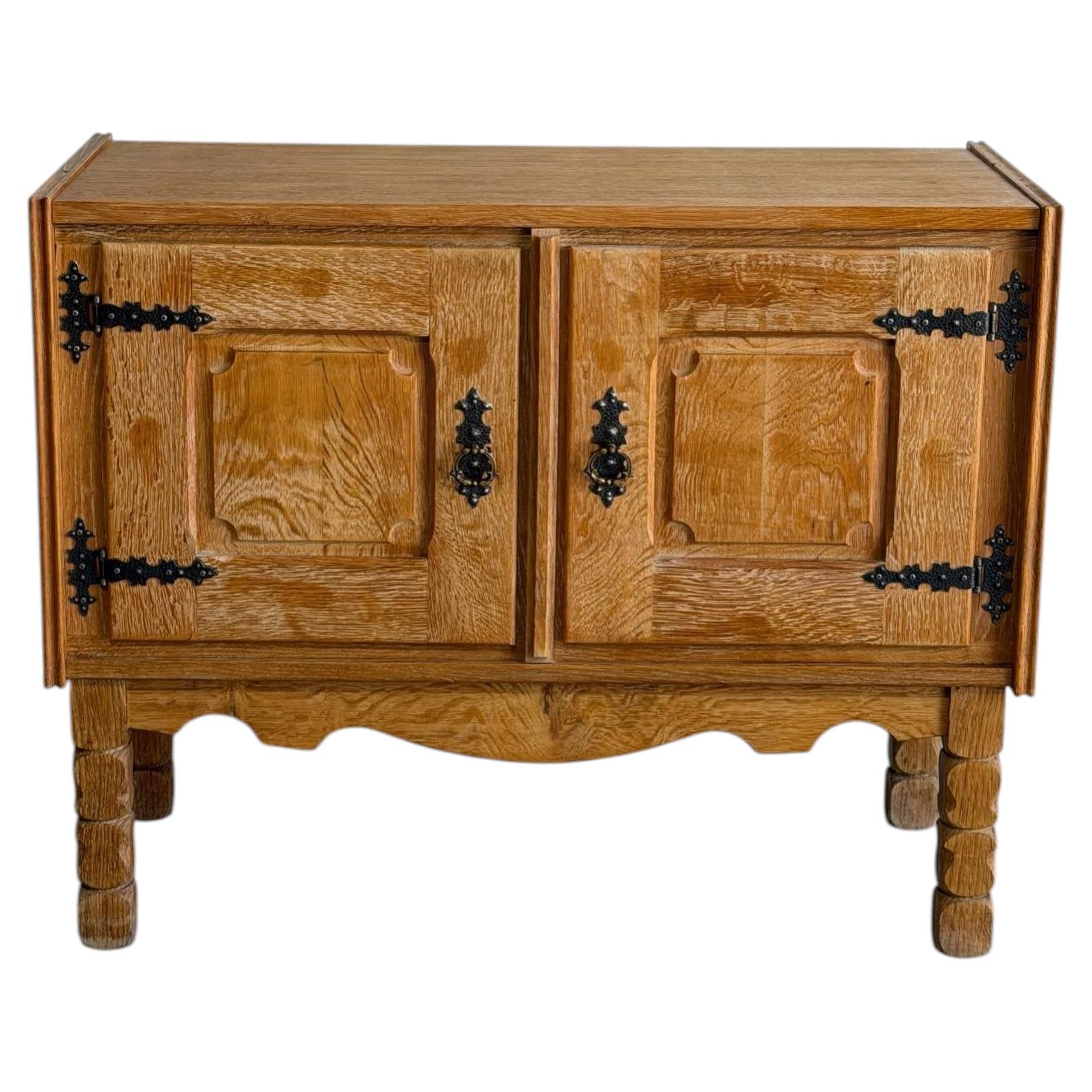 Vintage Danish Oak Cabinet by Henning Kjærnulf Scandinavian Rustic Sideboard