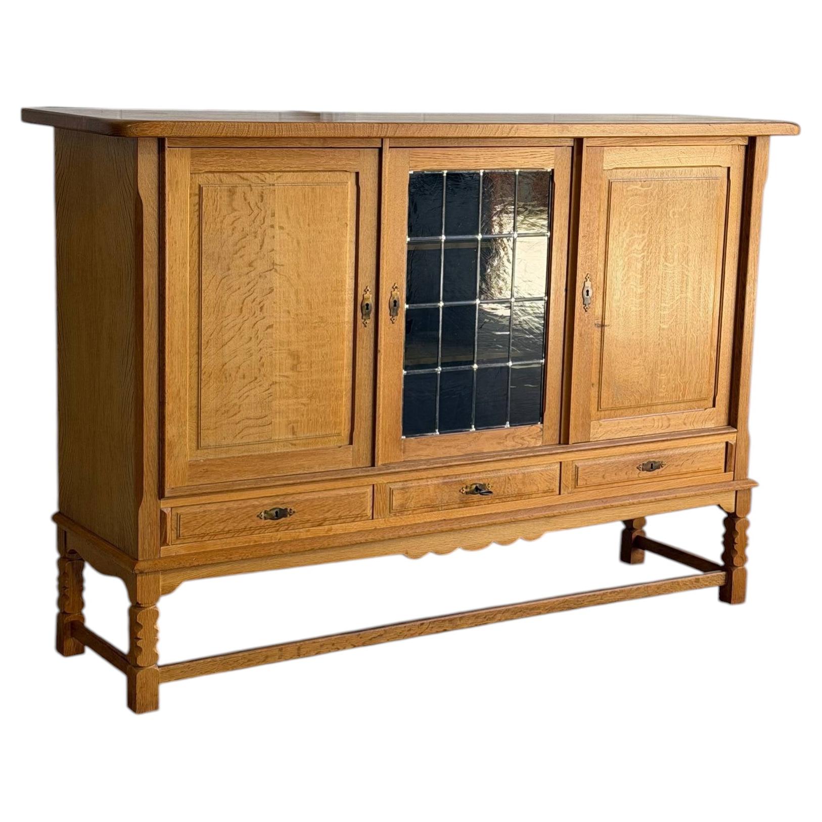 Vintage Danish Oak Cabinet by Stilmobler 1970s Display Sideboard For Sale