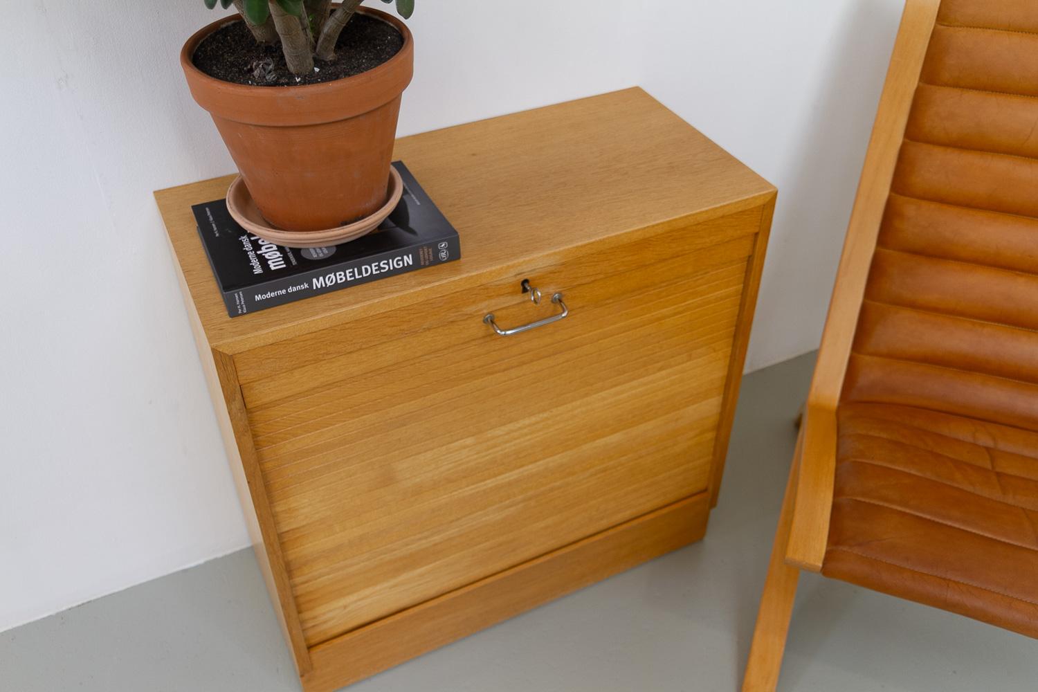 Dänischer Vintage-Schrank aus Eiche mit Tambour-Tür, 1960er Jahre. im Angebot 13