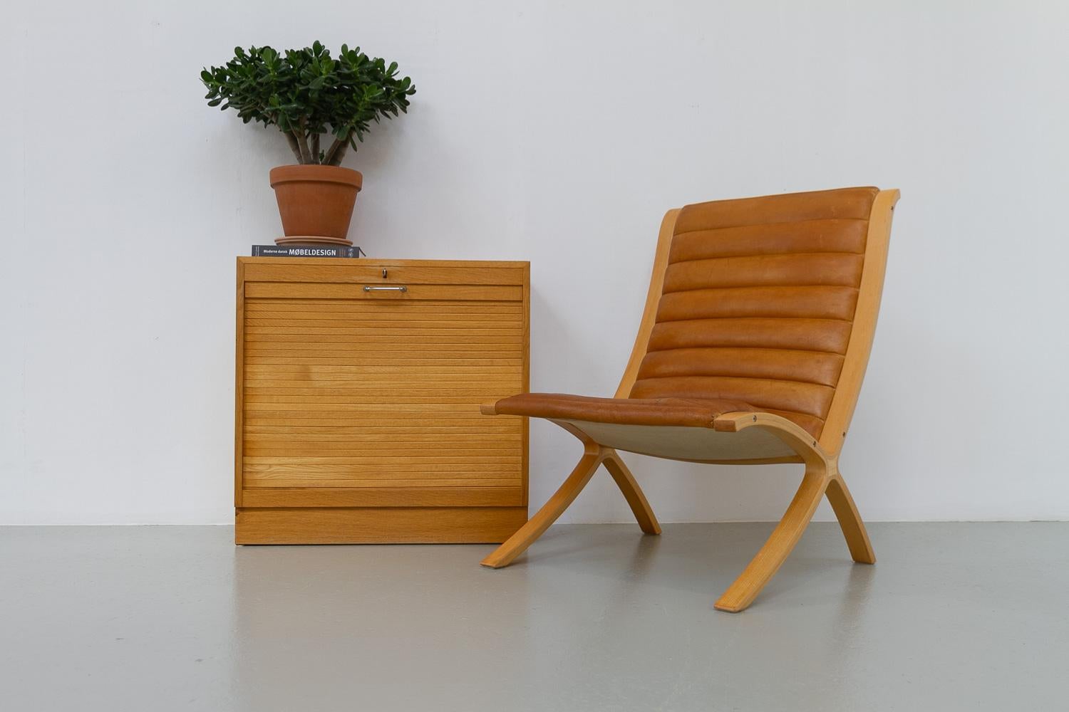 Dänischer Vintage-Schrank aus Eiche mit Tambour-Tür, 1960er Jahre. im Angebot 14