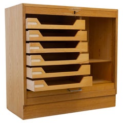 Vintage Danish Oak Cabinet with Tambour Door, 1960s.
