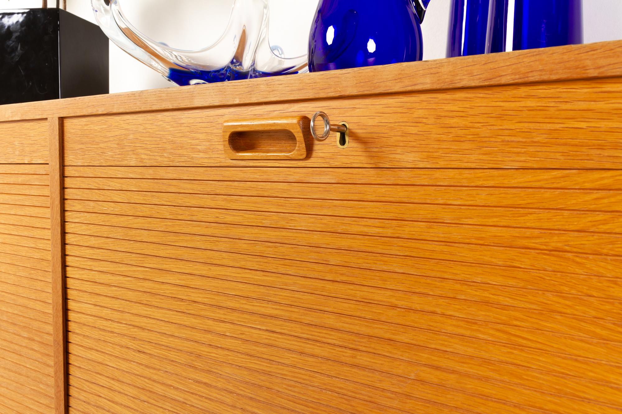 Vintage Danish Oak Cabinet with Tambour Doors, 1950s 8