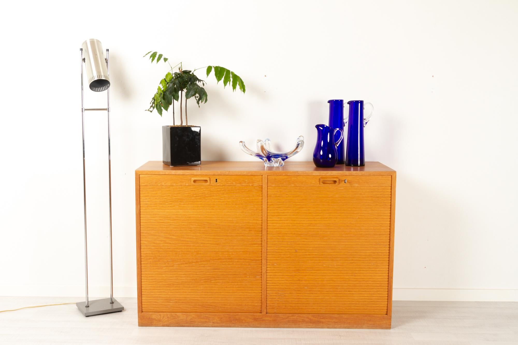 Vintage Danish Oak Cabinet with Tambour Doors, 1950s 14