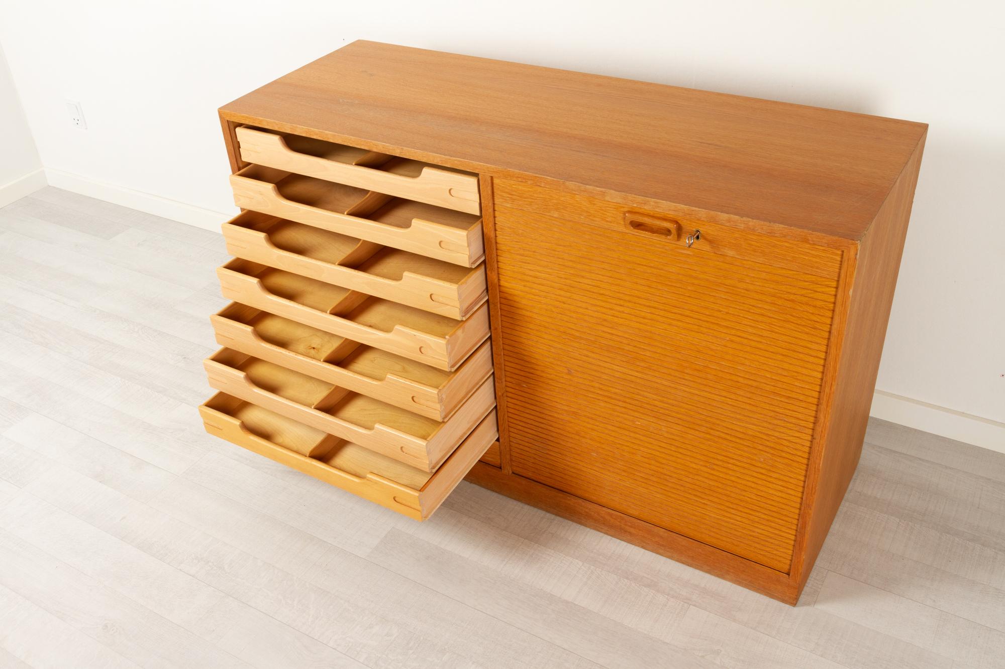 Mid-20th Century Vintage Danish Oak Cabinet with Tambour Doors, 1950s