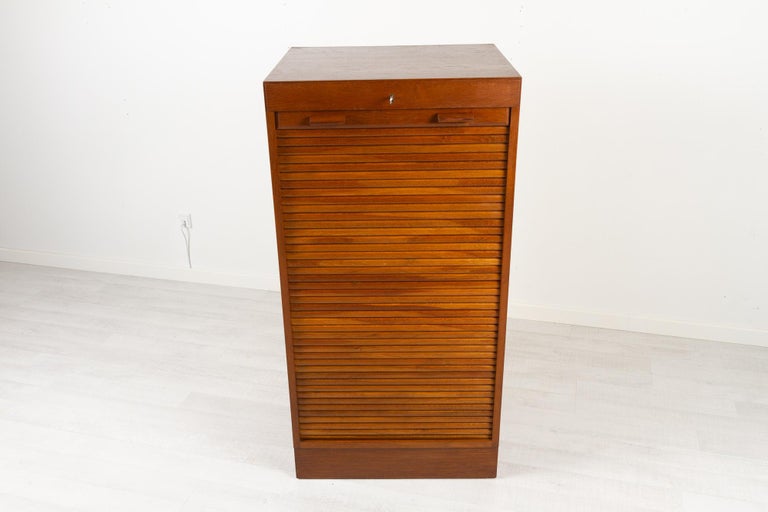 Mid-Century Modern Vintage Danish Oak Cabinet with Tambour Front, 1950s For Sale
