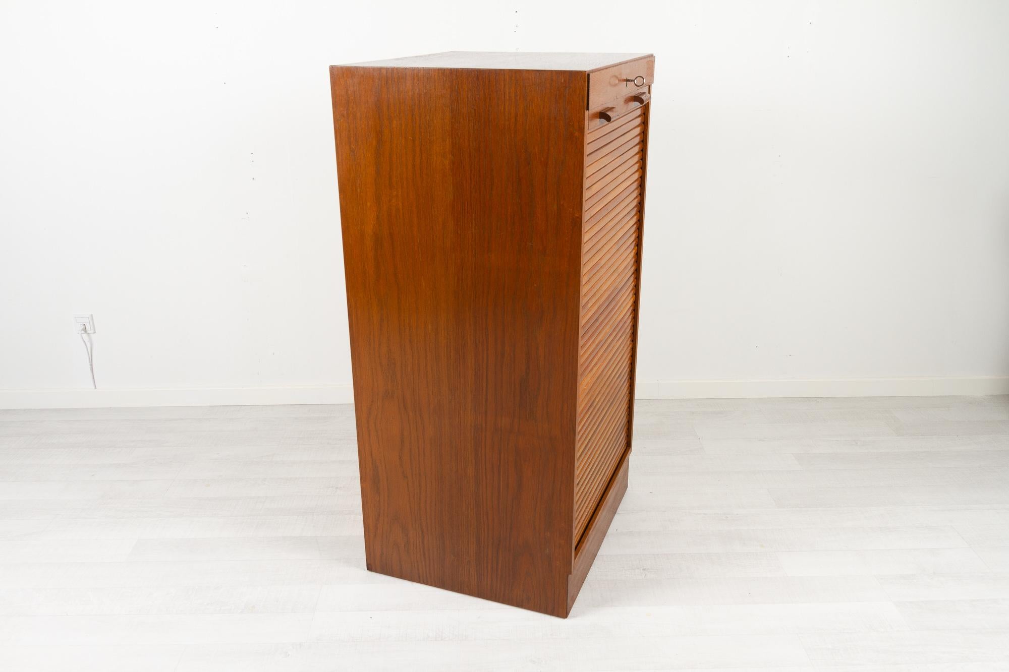 Vintage Danish Oak Cabinet with Tambour Front, 1950s In Good Condition In Asaa, DK