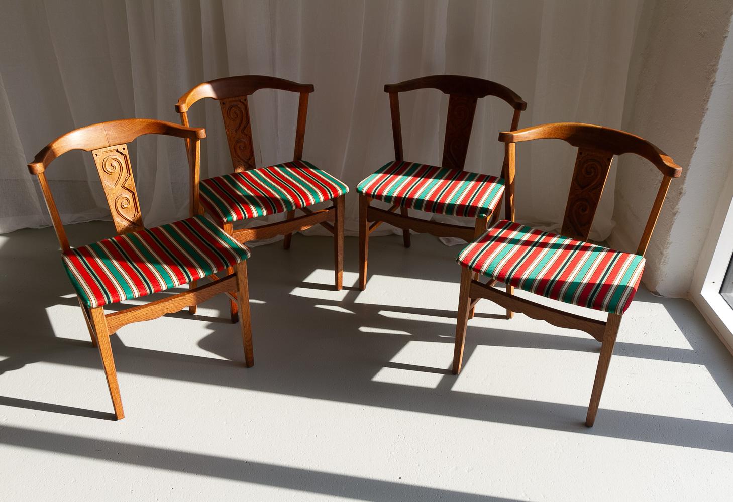 Scandinavian Modern Vintage Danish Oak Dining Chairs by Kjærnulf, 1960s. Set of 4. For Sale