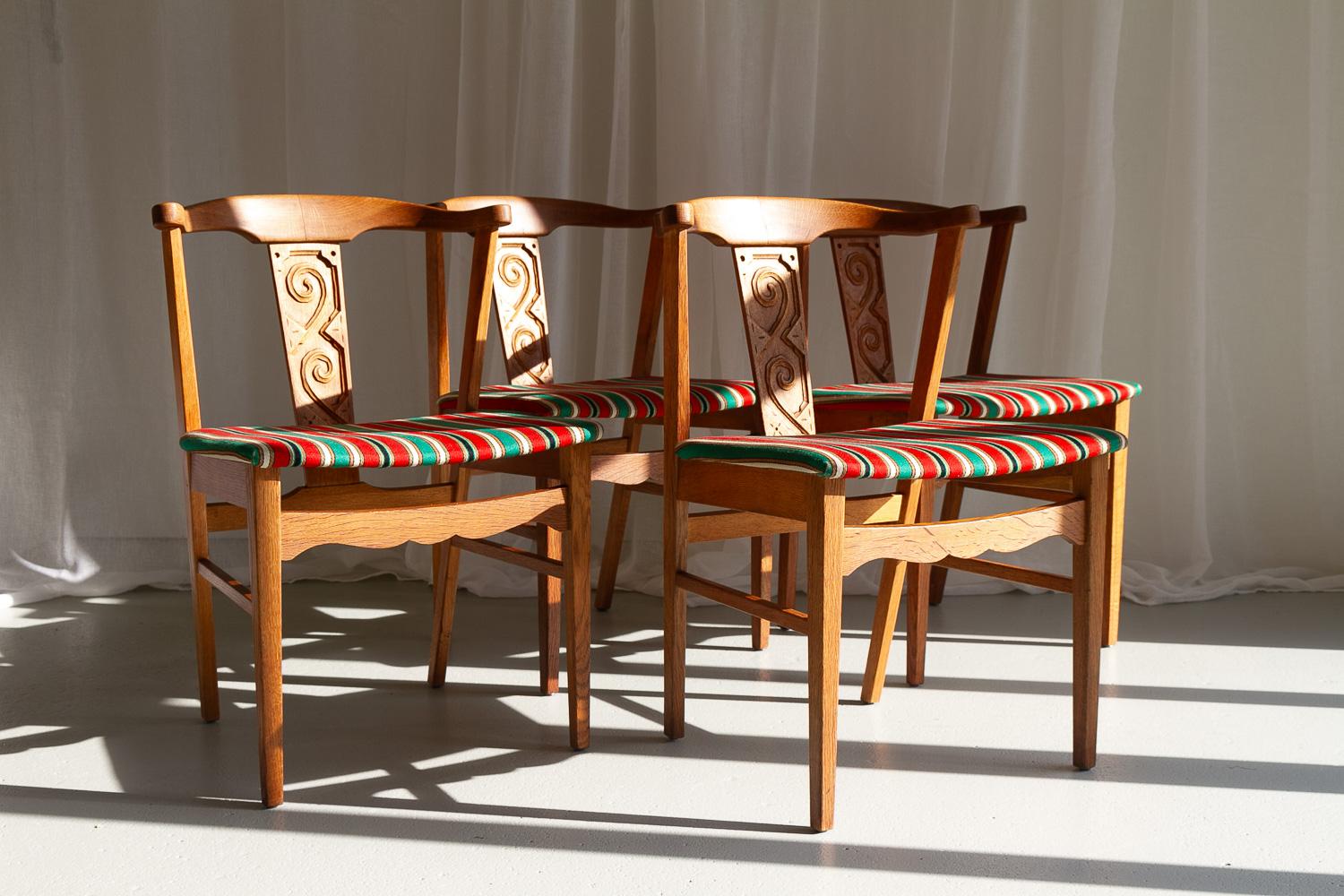 Mid-20th Century Vintage Danish Oak Dining Chairs by Kjærnulf, 1960s. Set of 4. For Sale