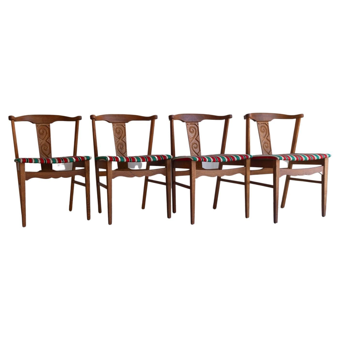 Vintage Danish Oak Dining Chairs by Kjærnulf, 1960s. Set of 4. For Sale