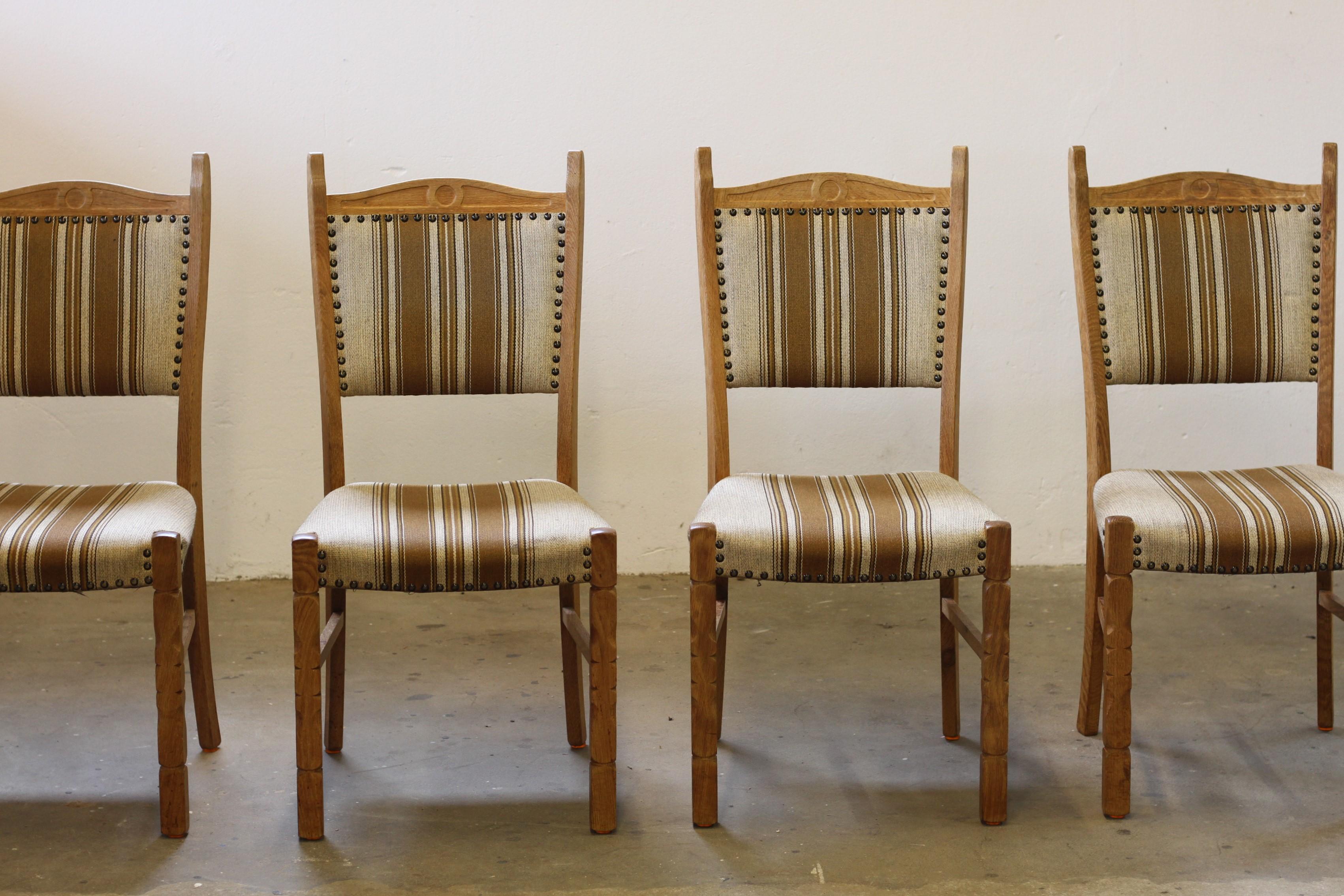 Brutalist Vintage Danish Oak Dining Chairs style of Henning Kjærnulf, 1960s For Sale
