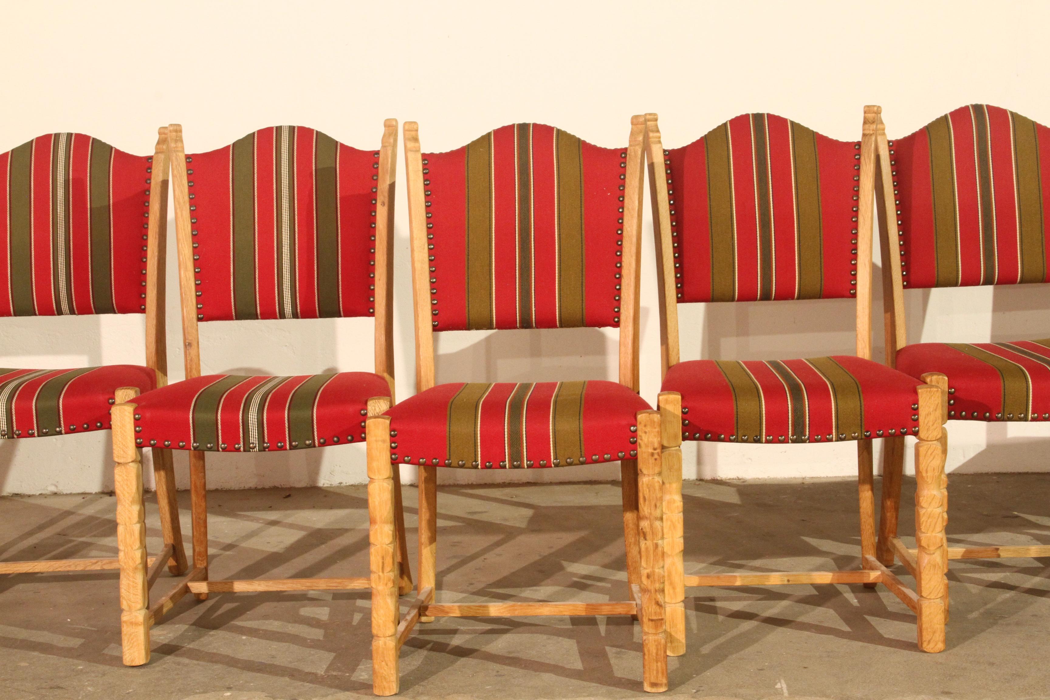 Vintage Danish Oak Dining Chairs x 9 in style of Henning Kjærnulf For Sale 11
