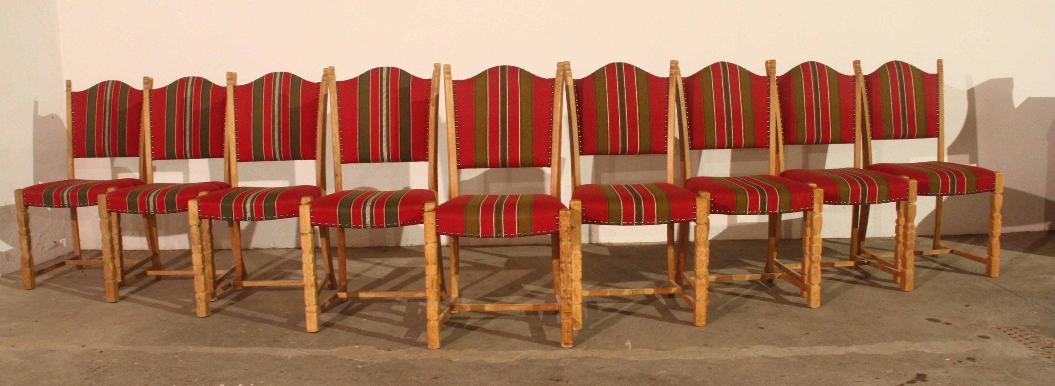 Mid-Century Modern Vintage Danish Oak Dining Chairs x 9 in style of Henning Kjærnulf For Sale