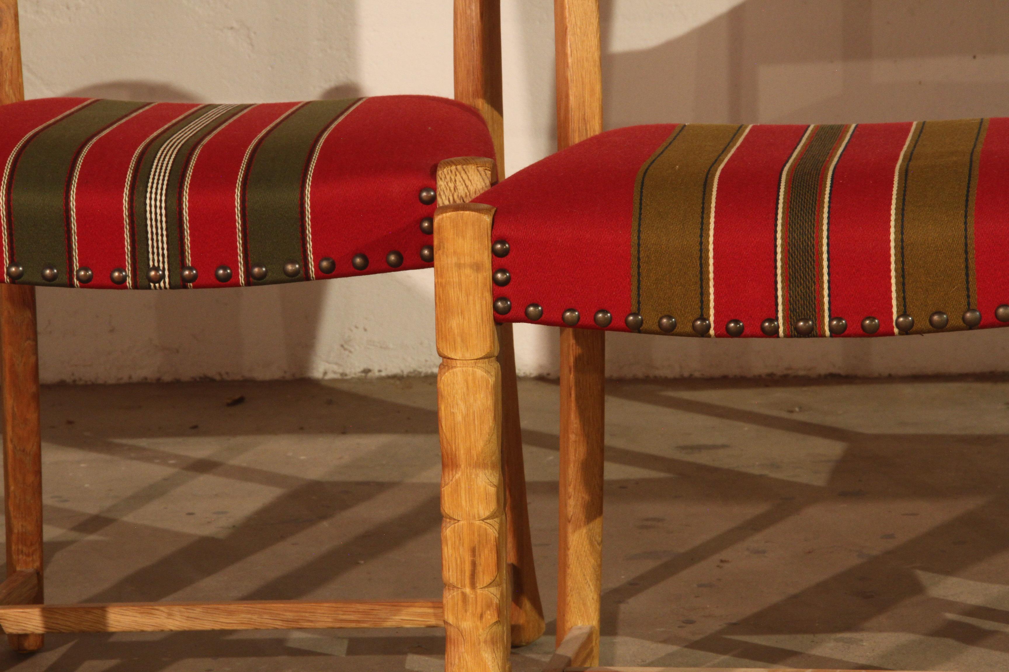 Fabric Vintage Danish Oak Dining Chairs x 9 in style of Henning Kjærnulf For Sale