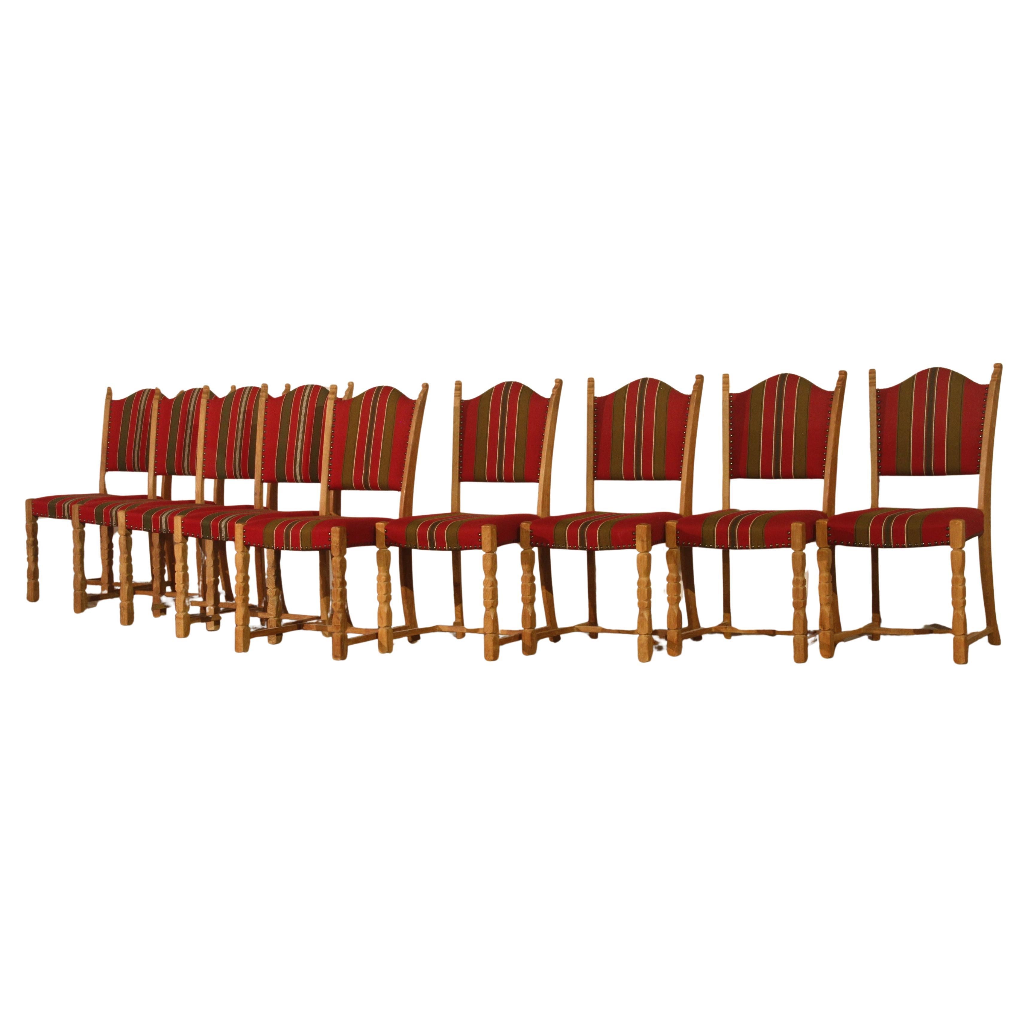 Vintage Danish Oak Dining Chairs x 9 in style of Henning Kjærnulf