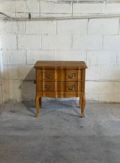 Vintage Danish Oak Nightstand End Table w Serpentine Drawers Scandinavian Style