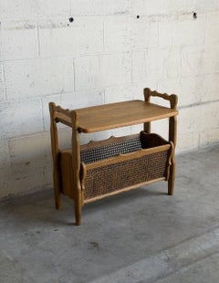 Vintage Danish Oak Side Table / Magazine Rack with Cane Storage