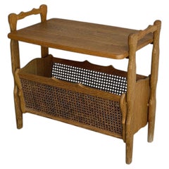 Vintage Danish Oak Side Table / Magazine Rack with Cane Storage