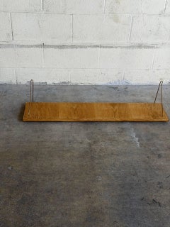 Vintage Danish Oak Wall Shelf with Brass Brackets Scandinavian Floating Shelf
