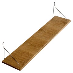Vintage Danish Oak Wall Shelf with Brass Brackets Scandinavian Floating Shelf