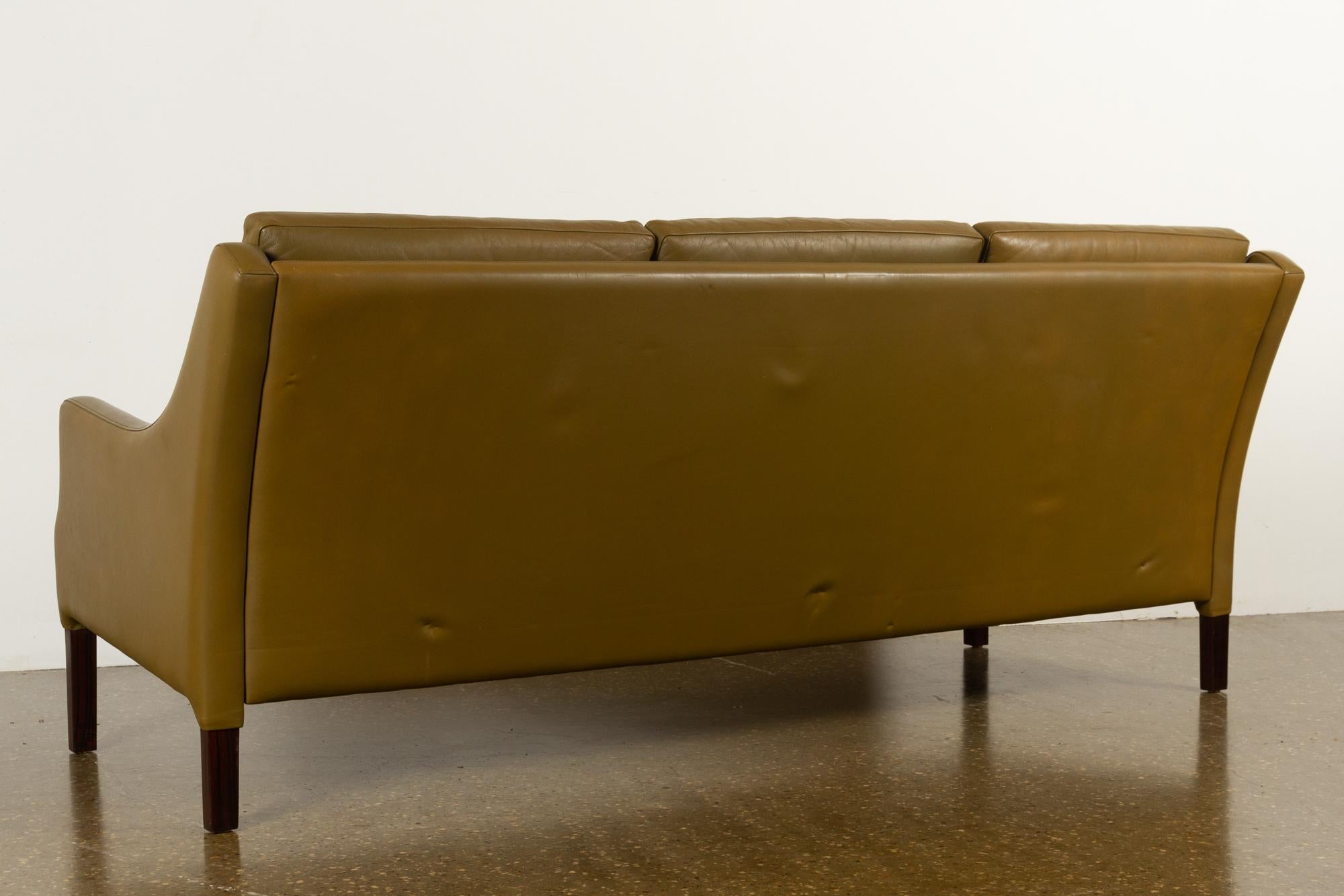 Vintage Danish Olive Green Leather Sofa, 1960s 2