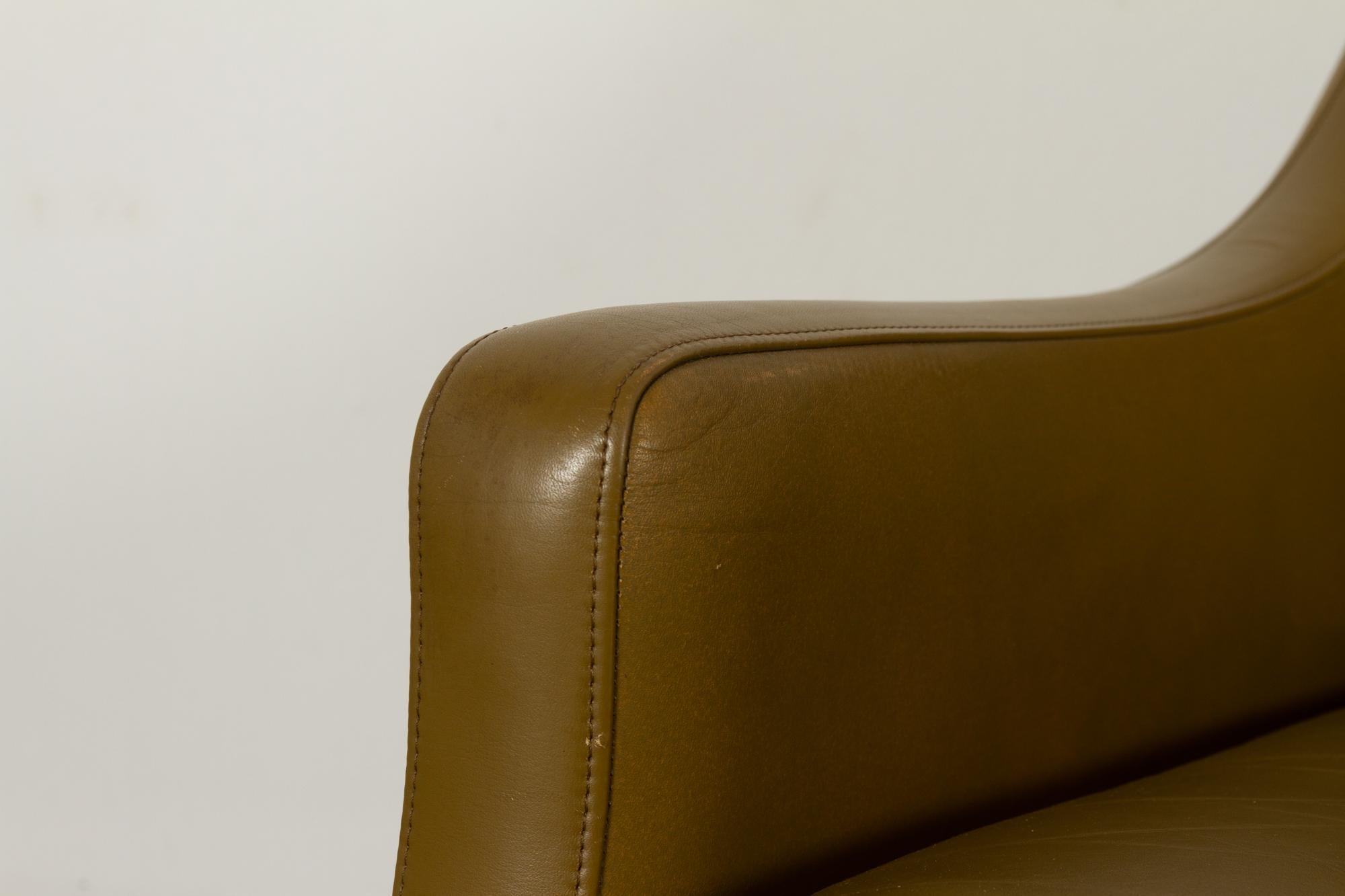 Vintage Danish Olive Green Leather Sofa, 1960s 6