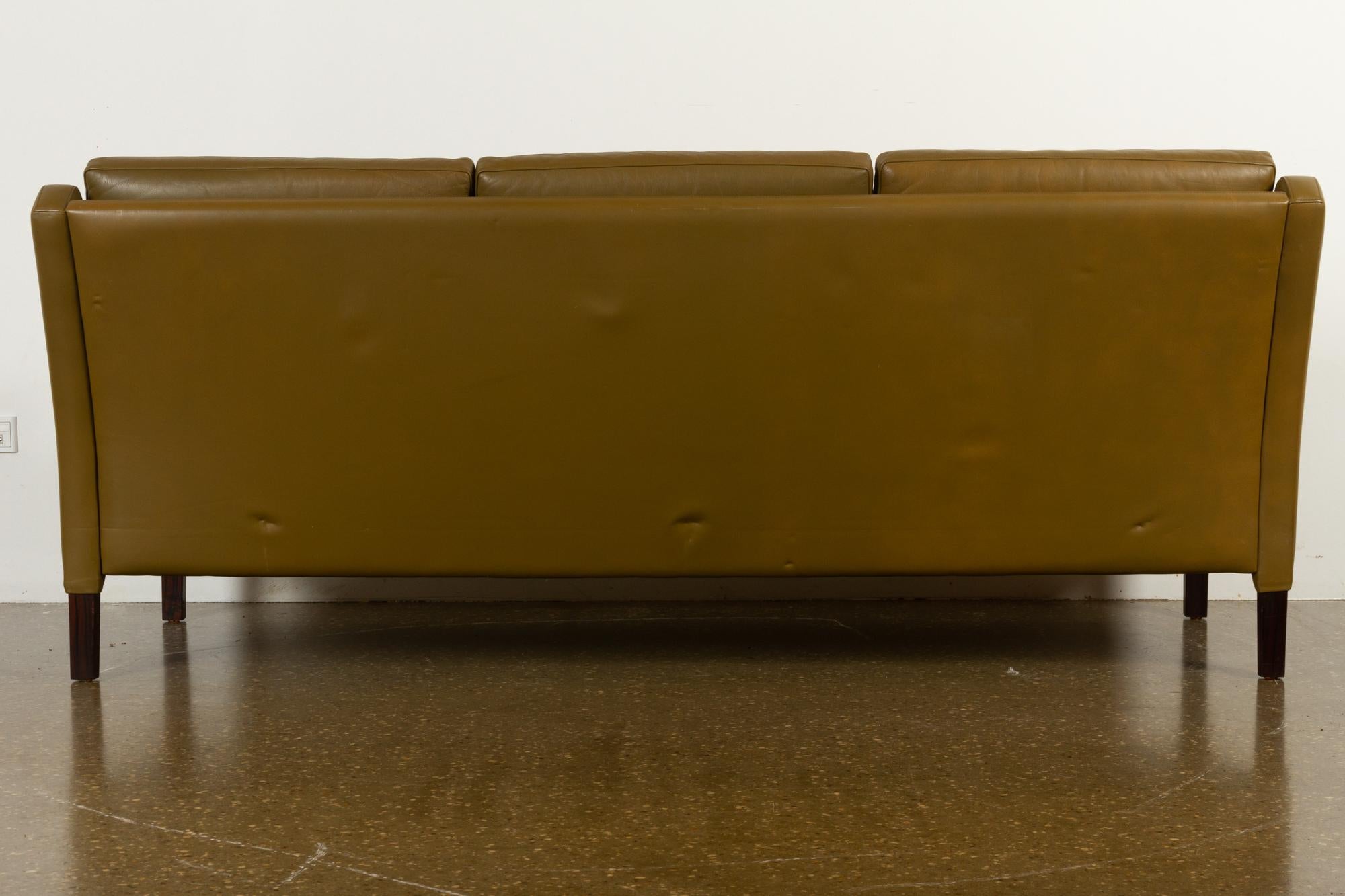 Vintage Danish Olive Green Leather Sofa, 1960s 10