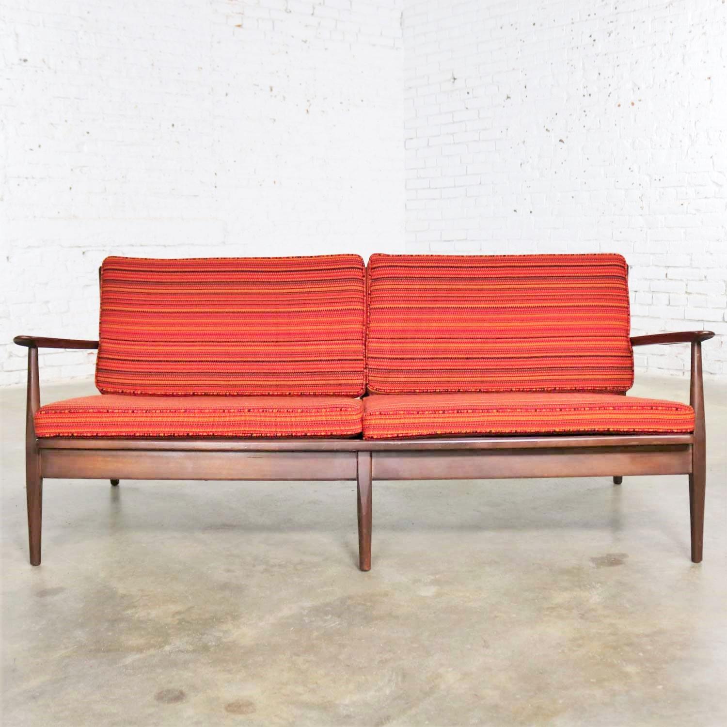 20th Century Danish or Scandinavian Modern Loose Cushion Sofa New Red Stripe Upholster