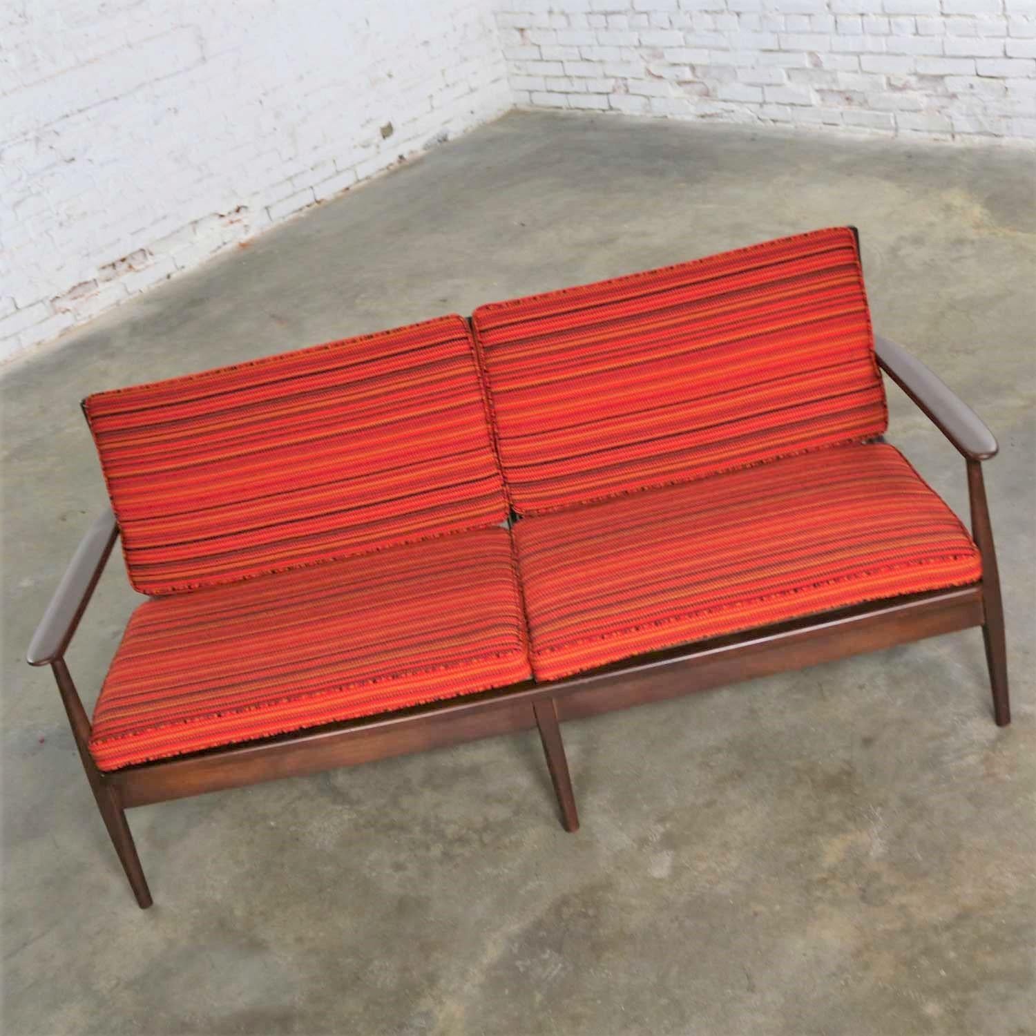 Danish or Scandinavian Modern Loose Cushion Sofa New Red Stripe Upholster 2