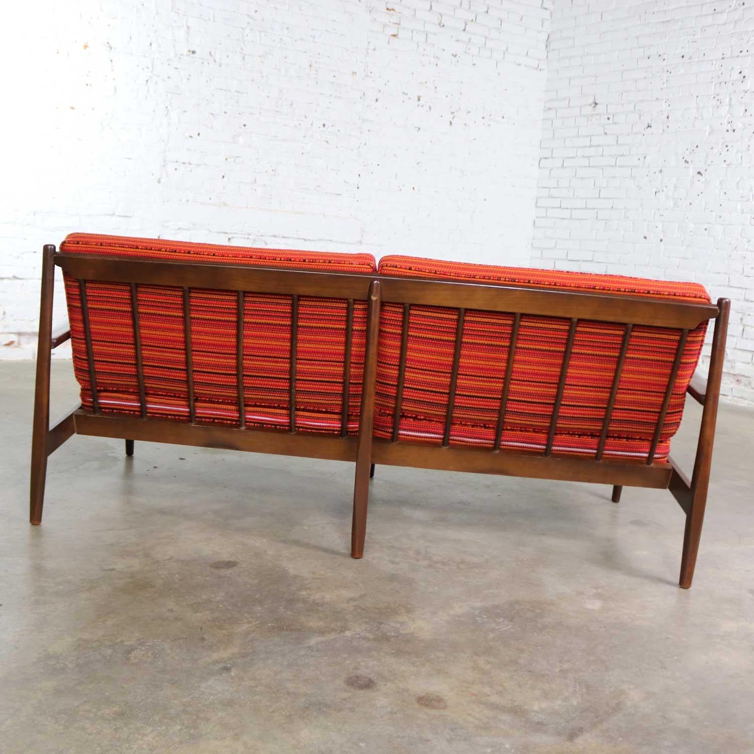 Danish or Scandinavian Modern Loose Cushion Sofa New Red Stripe Upholster 3