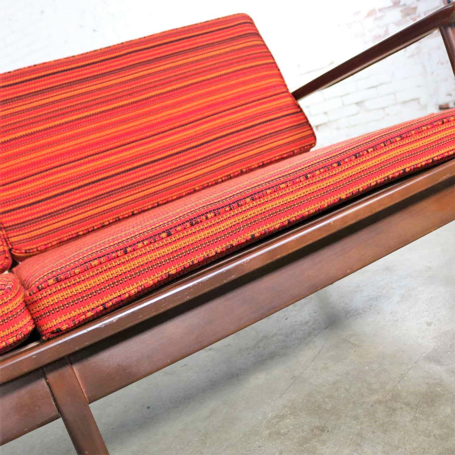 Danish or Scandinavian Modern Loose Cushion Sofa New Red Stripe Upholster 4