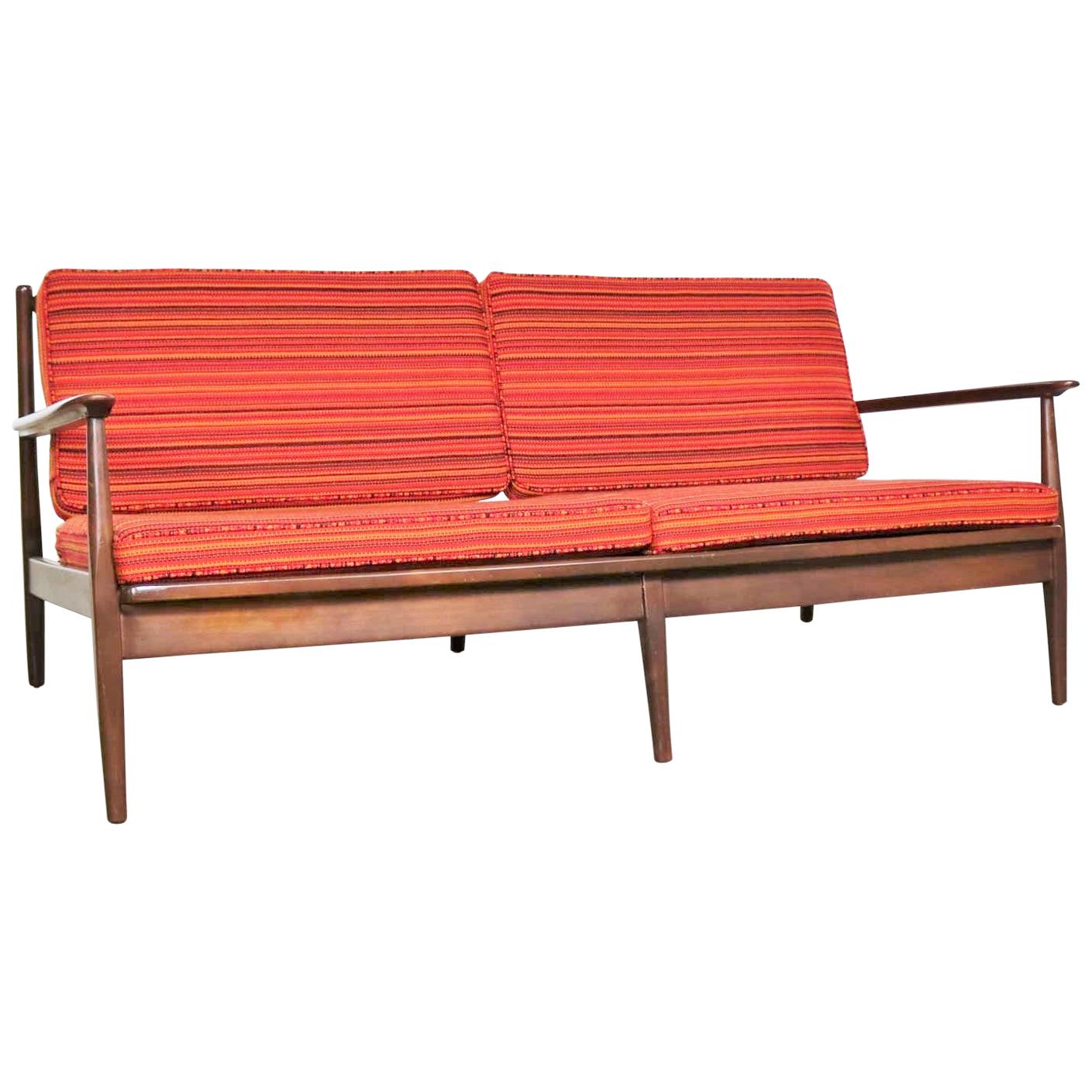 Danish or Scandinavian Modern Loose Cushion Sofa New Red Stripe Upholster