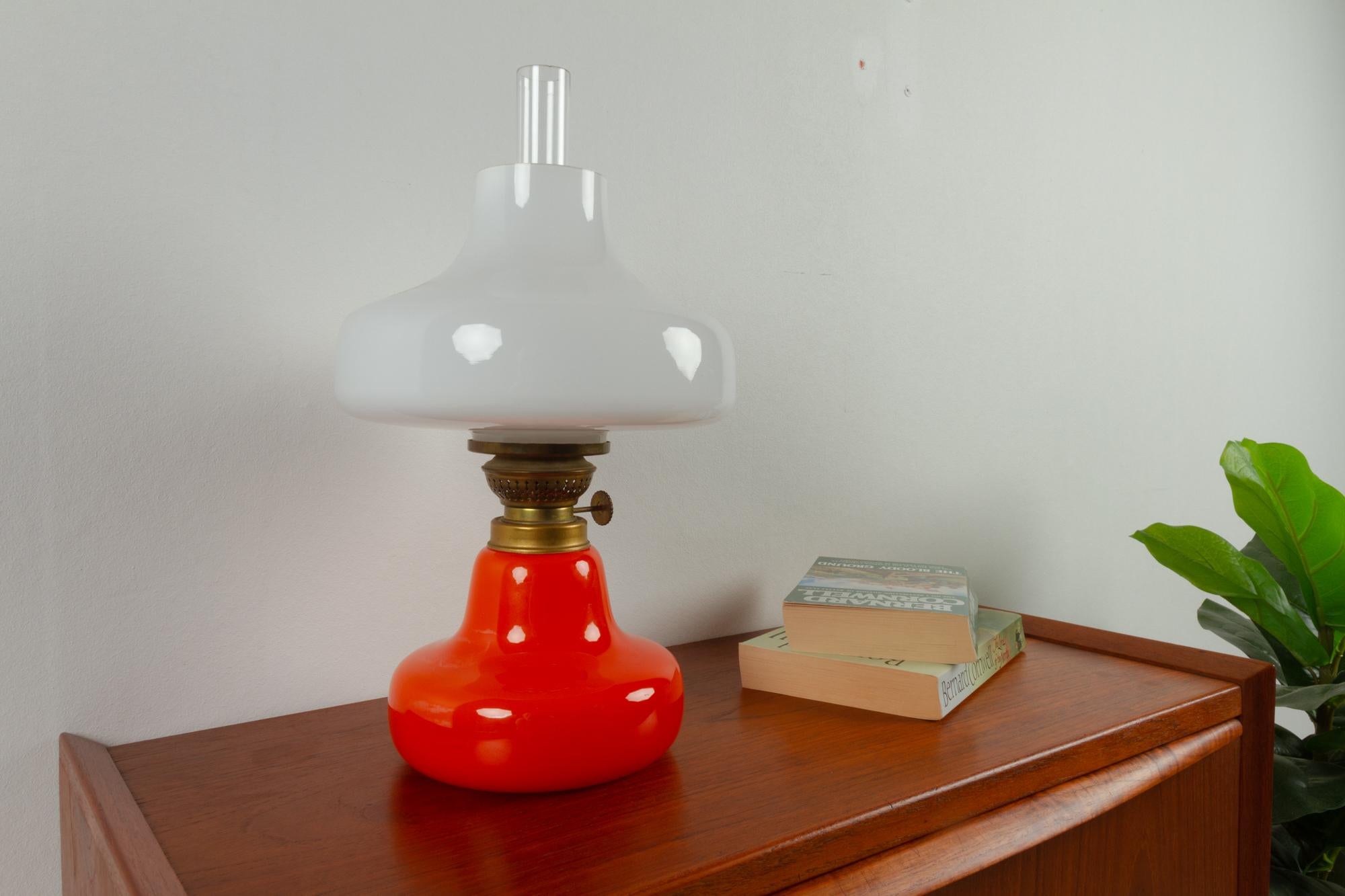 Vintage Danish Orange Oline Oil Lamp by Fog & Mørup, 1960s 11