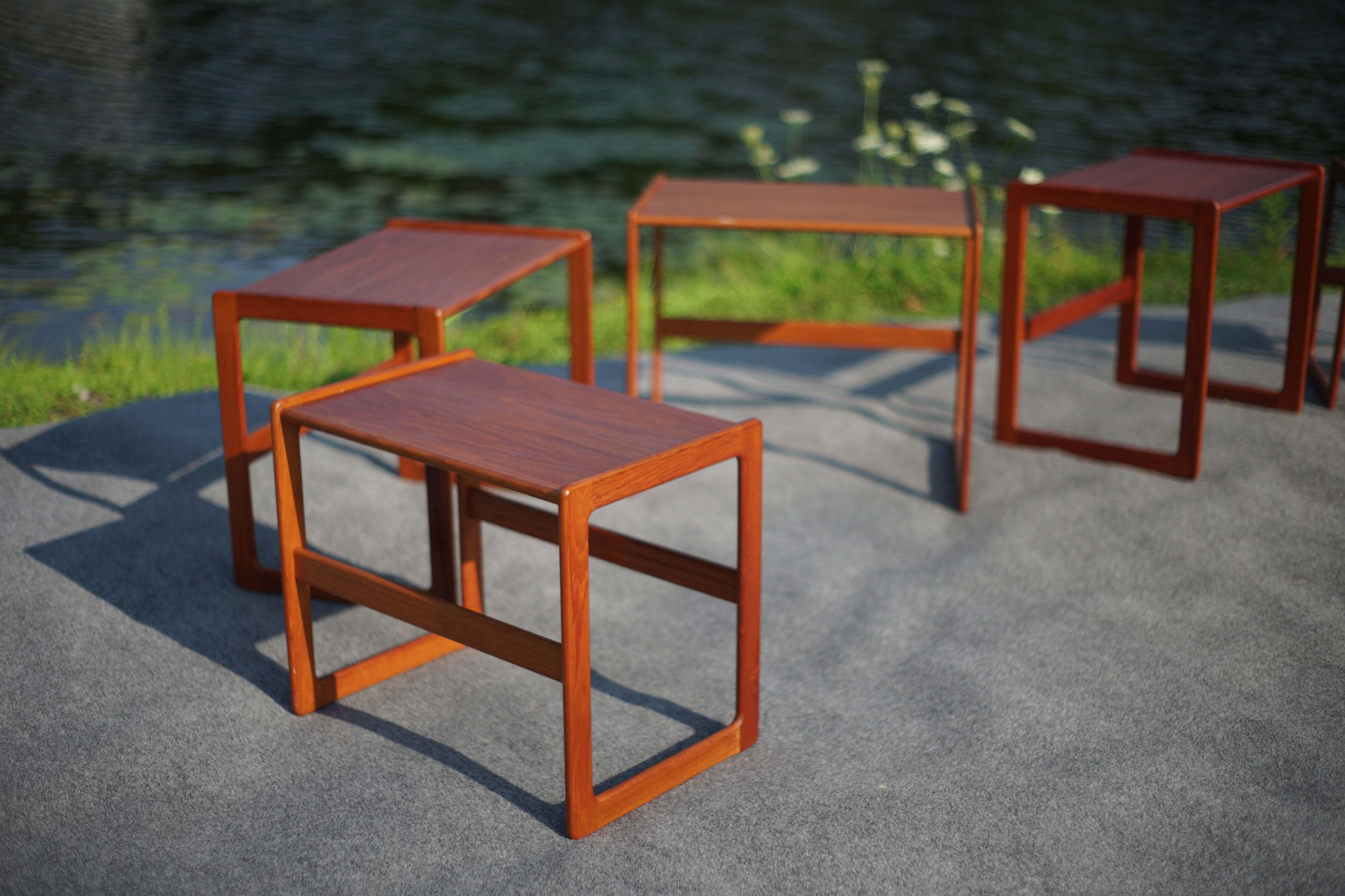 Vintage Danish Pair of Trio Teak Nesting Tables Arne Hovmand-Olsen Mogens Kold For Sale 5
