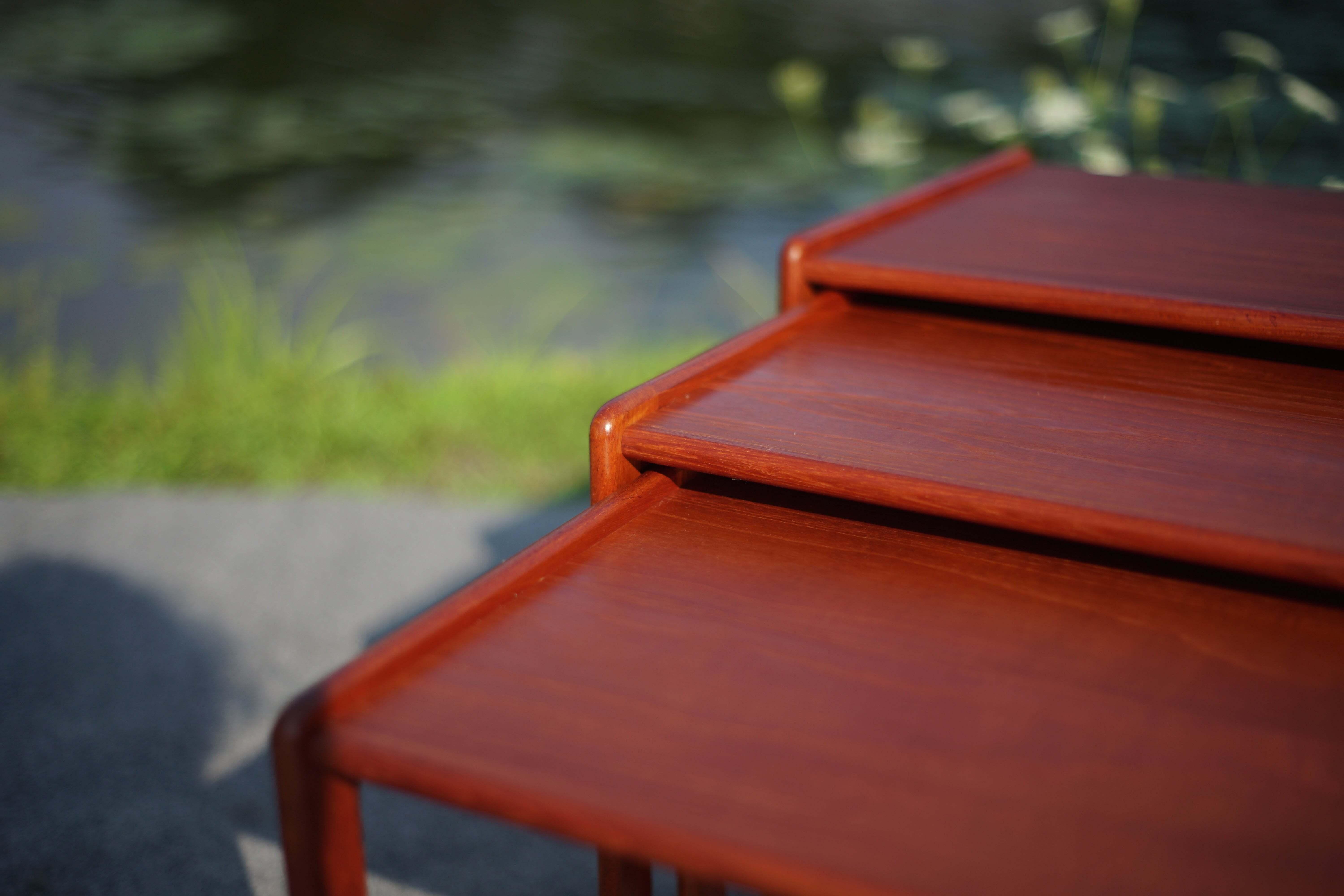 Vintage Danish Pair of Trio Teak Nesting Tables Arne Hovmand-Olsen Mogens Kold For Sale 6